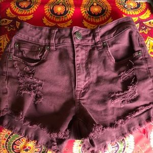 maroon jean shorts